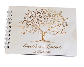 Personalized engraved wooden guest book for weddings, baptisms, and birthdays