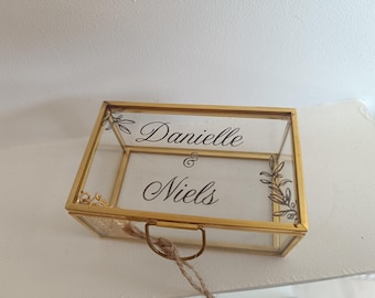 Personalized glass and gold ring box - wedding - christening - anniversary