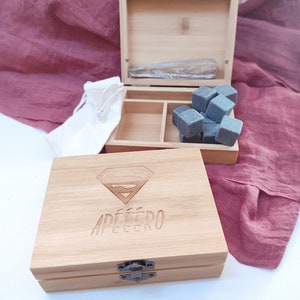 Whiskey or rum ice cube kit box in lava stone