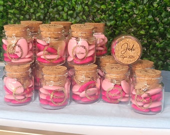 Personalized glass bottle with cork stopper. Wedding gift - christening favor - wedding favor jar - sweet treat