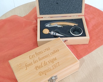 Kit sommelier bois personnalisable - tire bouchon - bouteille de vin - personnalisable