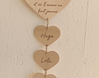 Hanging heart with family names and quotes