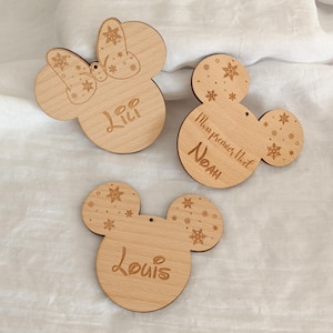 Mickey - Minnie wooden - personalized wooden Christmas ball with first name - my first Christmas