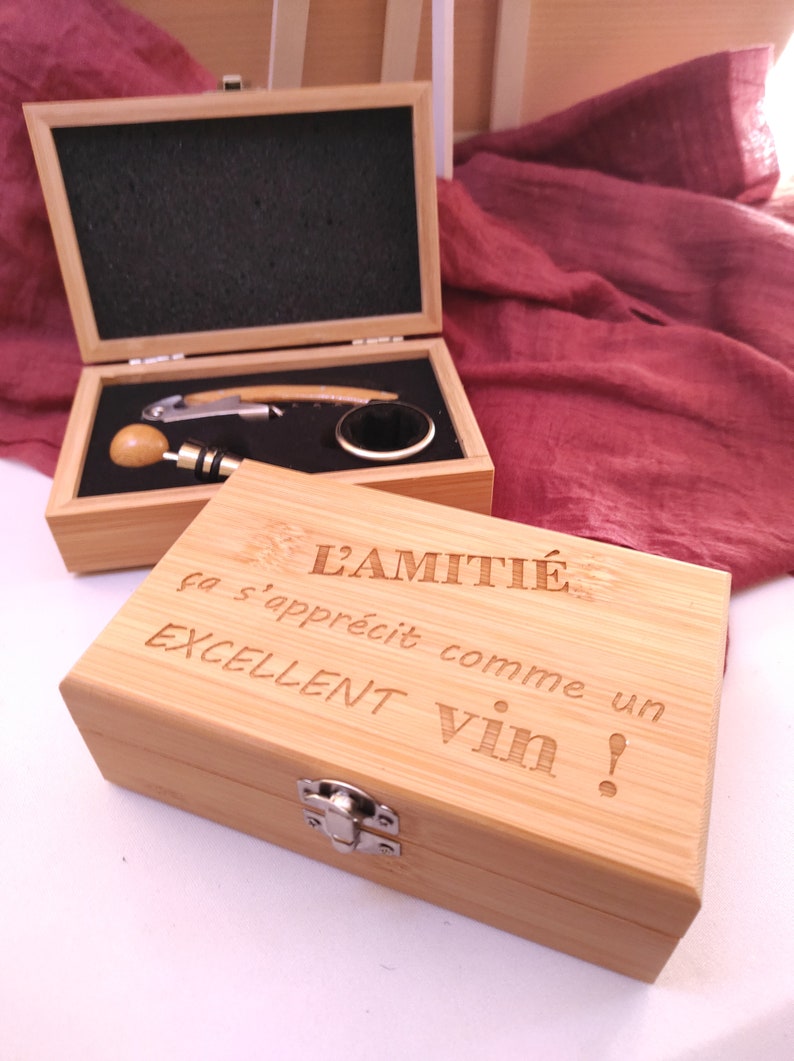 Kit sommelier bois personnalisable tire bouchon bouteille de vin personnalisable image 2