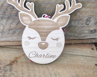 Customizable wooden reindeer Christmas ball - my first Christmas - Merry Christmas