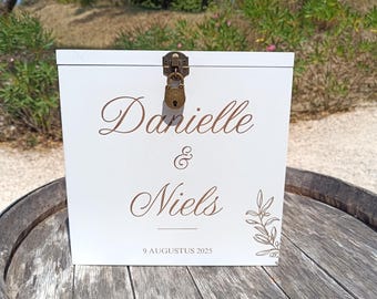 Personalized wooden wedding/christening card box with padlock