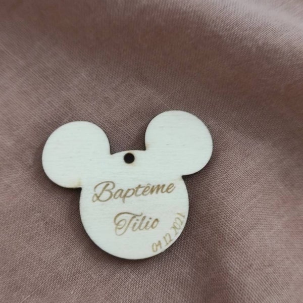 Étiquette bois Mickey Minnie - mariage - baptême