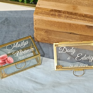 Boite alliances verre et or personnalisée - mariage - bapteme - anniversaire