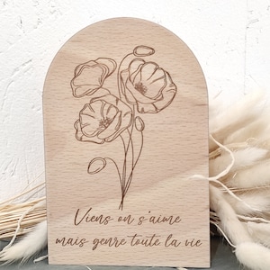 Plaque déco coquelicot - carte en bois avec fleurs