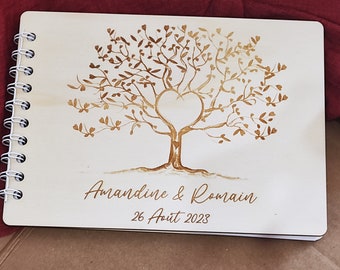 Personalized wood guest book engraved for wedding baptism and birthday