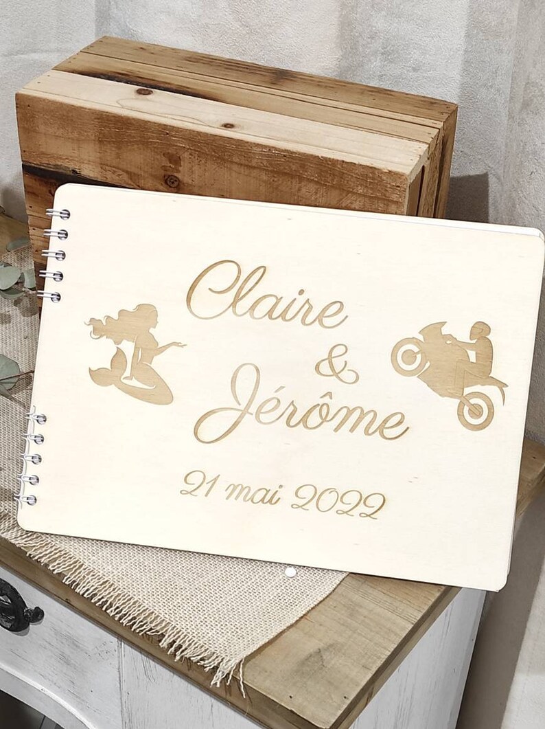 Livre d'or bois personnalisé gravure pour mariage bapteme et anniversaire image 8