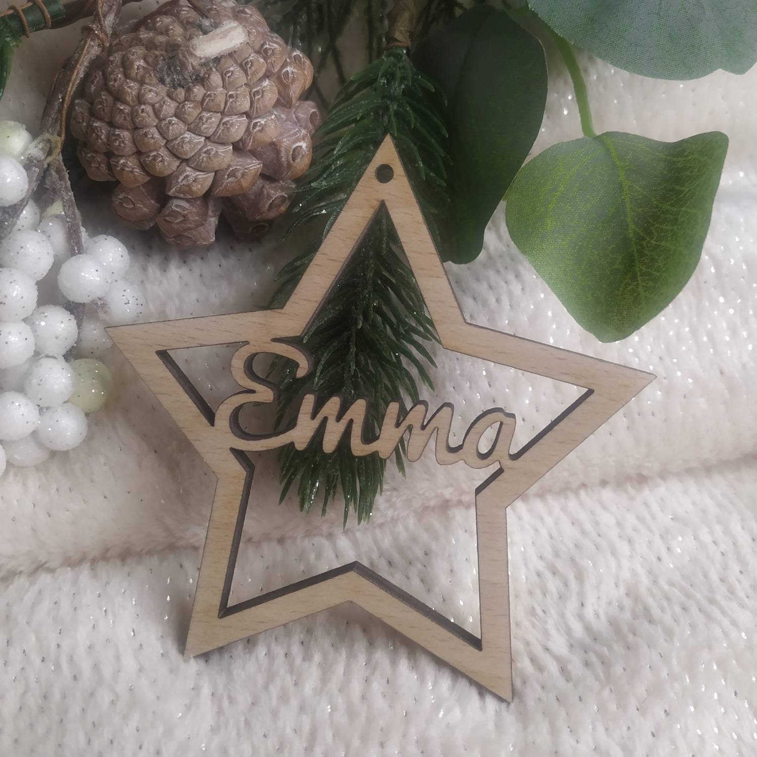 Boule de Noël Bois Forme Étoiles