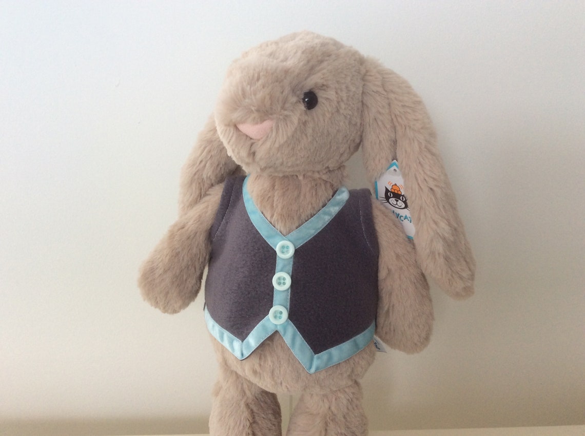 Clothes for medium Jellycat Grey fleece waistcoat trimmed Etsy