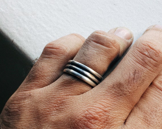 Sterling Silver Grooved Ring | Minimalist Mens Silver Wedding Band