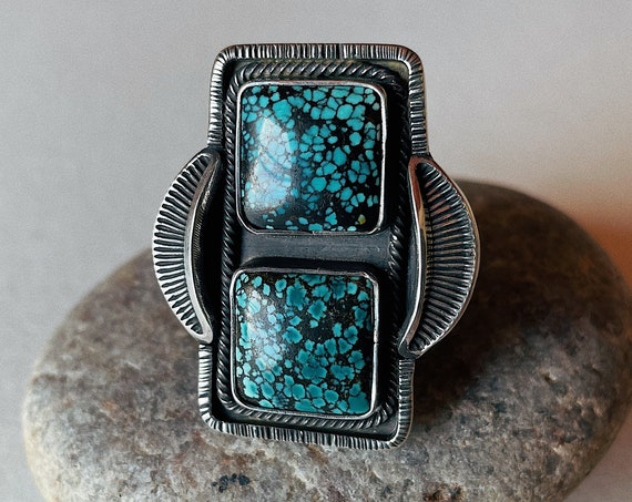 The Rune Ring - 9 | Two Stone Turquoise & Silver Statement Ring