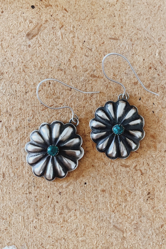Turquoise and Sterling Silver Repoussé Earrings