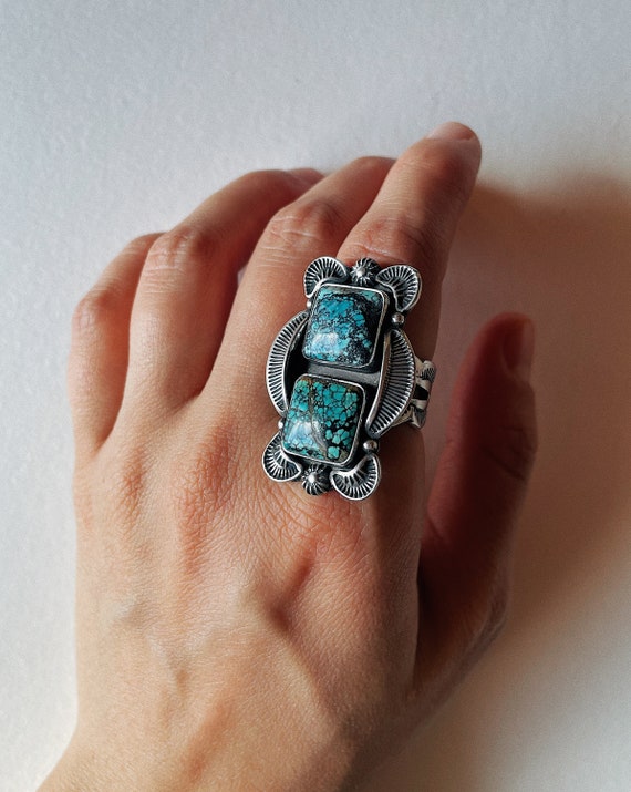 The Cassiopeia Ring - 8.25 | Two Stone Turquoise & Silver Statement Ring
