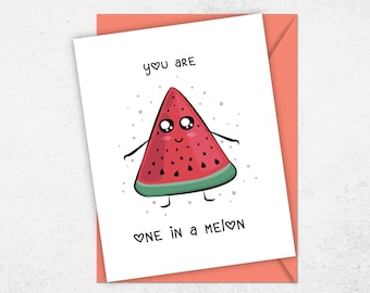 One in a Melon Card, Melon Birthday Pun, Food Pun Card, Melon Printable Card, Husband Valentines Day Gift