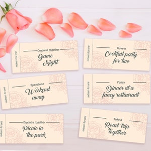 Cupones para parejas, 30 tarjetas de cupón precargadas y en blanco, regalo para una cita romántica para esposo, esposa, novio o novia, cupones para parejas.