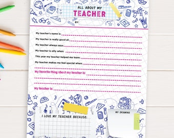 Teacher Appreciation Questionnaire: Printable Teacher Survey (PDF & JPG Files)