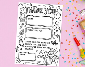 Coloring Thank You Cards for Kids, Doodles Fill-in Thank You Notes, Fill in the Blanks Thank You Card