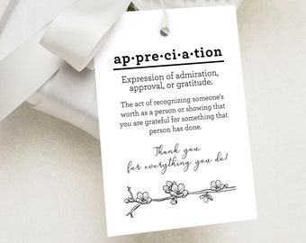 Thank You Tag Simple Minimalist Black and White, Healthcare Worker Thank You Tag, Coworker Appreciation Gift Tag, Teacher Appreciation Tag