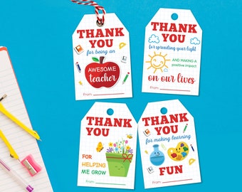 Teacher Appreciation Gift Tags: Printable Thank You Notes (PDF)