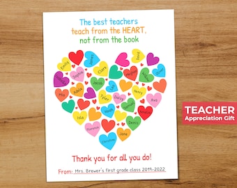 Rainbow Hearts Teacher Appreciation Gift, Printable Class Gift for Teacher, Teacher Thank You, Teacher Appreciation Week, End of Year