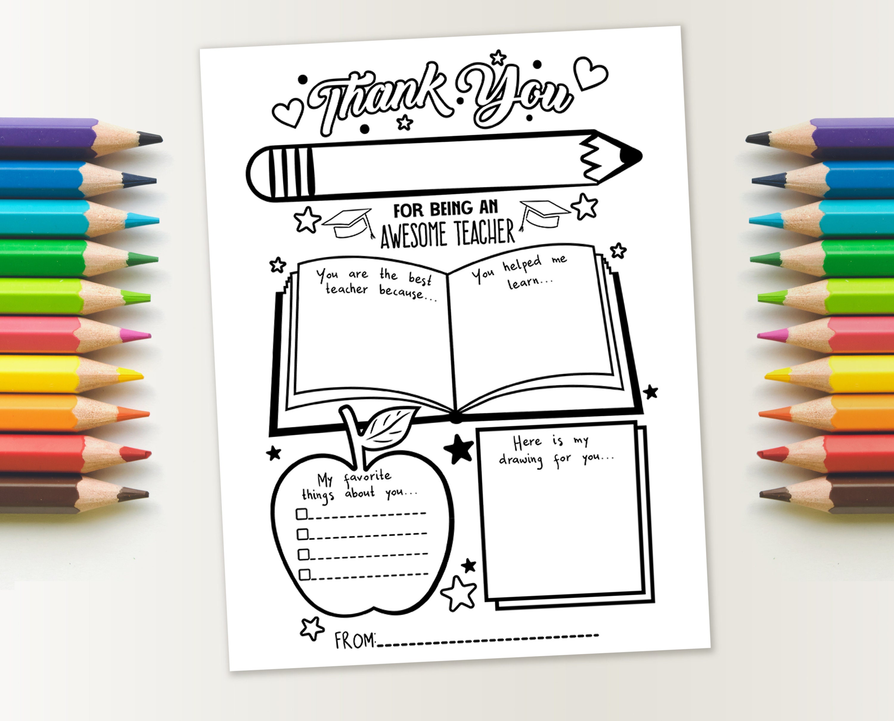 Teacher Appreciation Coloring Page, All About My Teacher (PDF) - Etsy