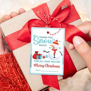 Danke Schnee viel für alles, was Sie Lecker Geschenkanhänger, Weihnachtsgeschenkanhänger, Weihnachtsklasse Geschenk, Schneemann Karte, Lehrer Weihnachten, Urlaub Geschenkanhänger