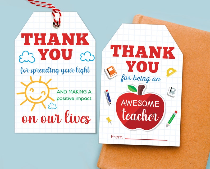 Teacher Appreciation Gift Tags: Printable Thank You Notes (PDF) - Etsy
