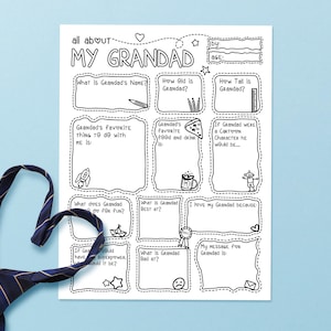 Questionnaire grand-père, entretien personnalisé grand-père, carte imprimable Tout sur mon grand-père