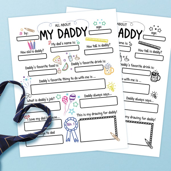 All About Dad, Dad Questionnaire, Birthday Gift Idea for Dad,  Fathers Day Keepsake Card, Personalized Card for Dad, All about Daddy