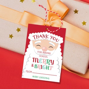 Danke, dass Sie die Schule so lustig und hell machen Geschenkanhänger, Lehrer Weihnachten Geschenkanhänger, fröhlich und hell Geschenkanhänger druckbar, Geschenkanhänger Kerze
