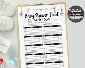 Baby Shower Family Feud Game, Minimalist Printable (PDF)
