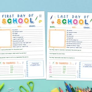 First Day of School Printable, Back to School Interview, All About Me Questionnaire, Questions for Kids, Happy Last Day of School Keepsake