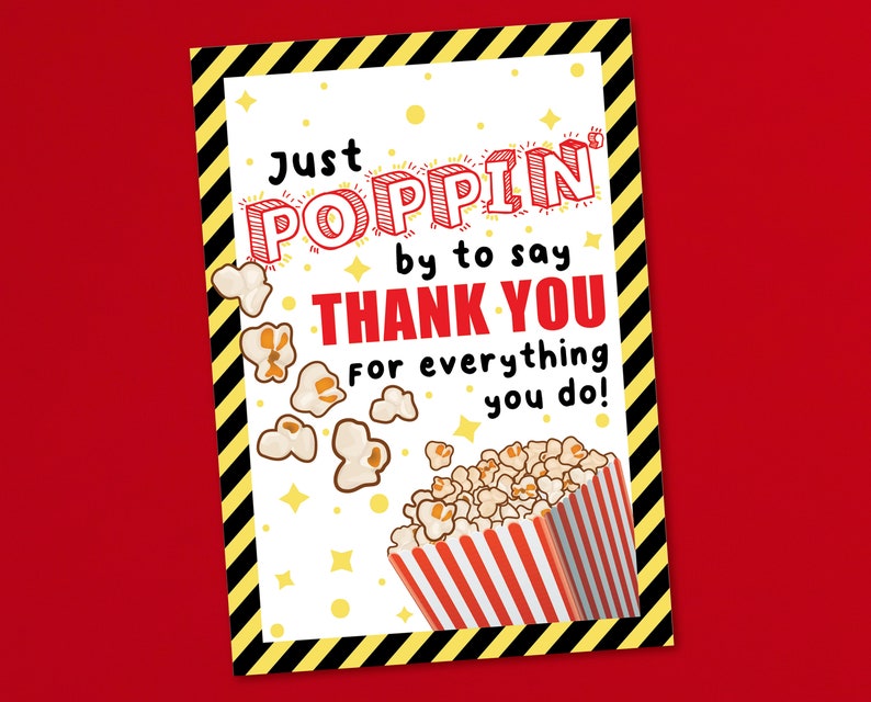 Popcorn Thank You Gift Tag, Employee Teacher Appreciation (PDF ...