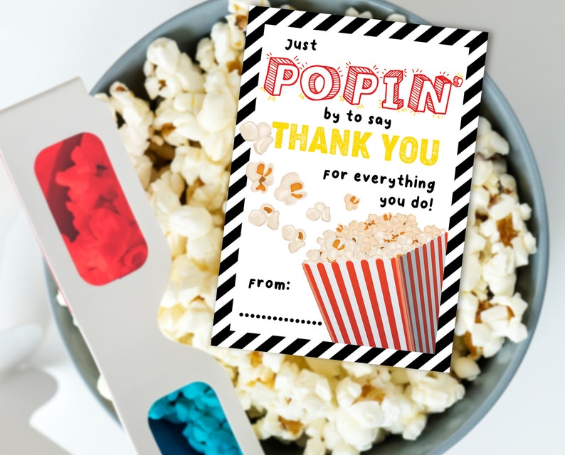 Popcorn Gift Tag Printable Just Poppin by to Say Thank You Etsy