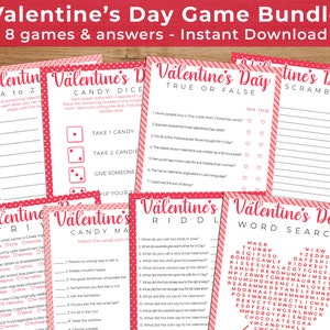 Valentine&#39;s Day Game Bundle for Kids & Adults | Printable Valentine Party Game | Valentine Activity for Kids | Classroom Games