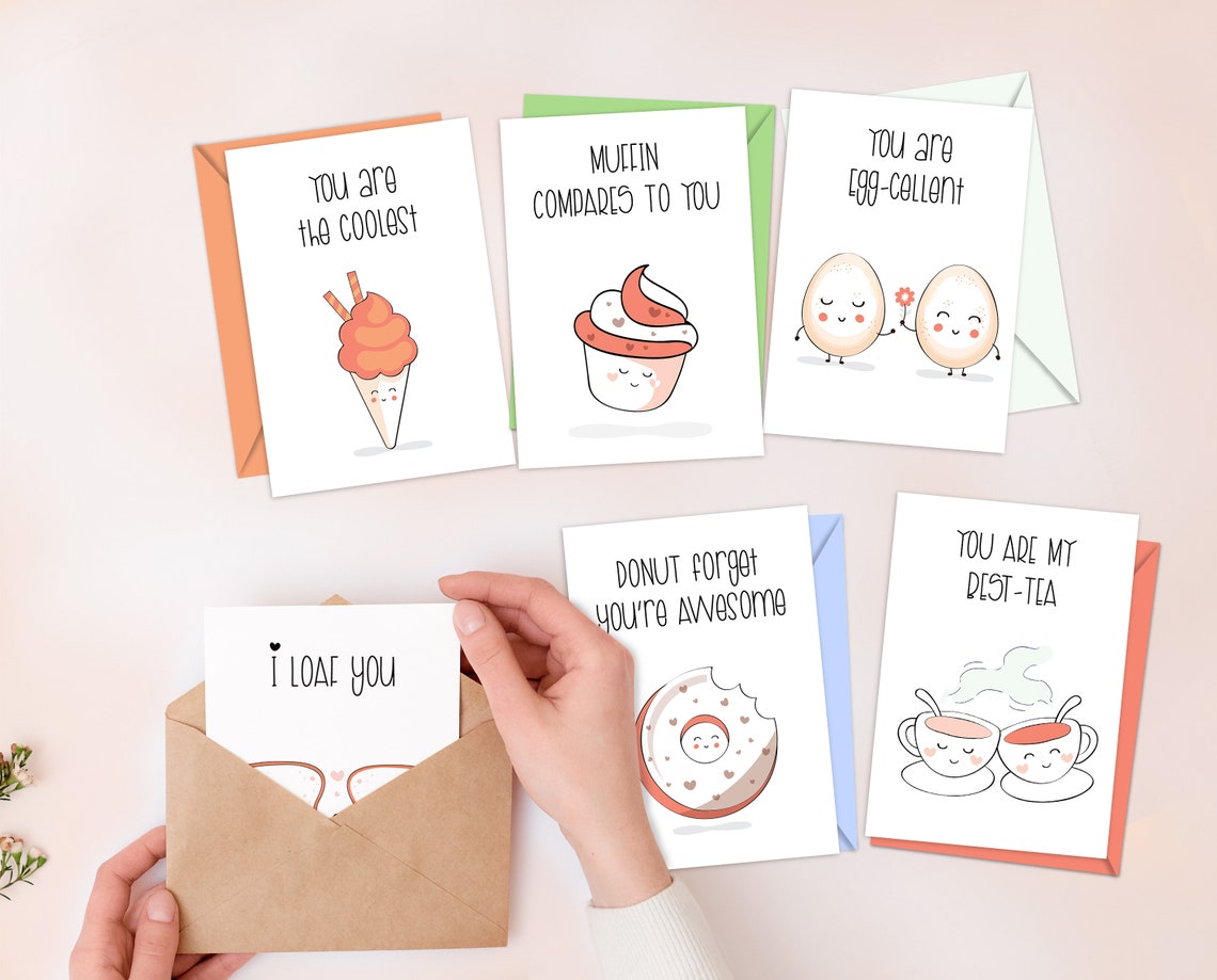 Cute Food Pun Cards Set of 6 Food Pun Cards Set Funny Cards Etsy