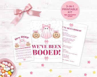 Pastel Pink You Have Been Booed Kit, Cute Printable Booed Game with Door Sign and Instructions, Coquette Halloween Game Instant Download