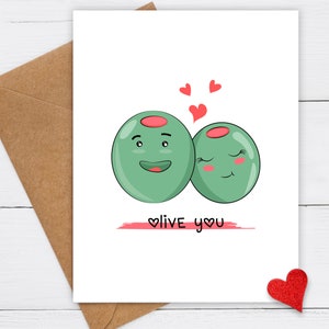 Biglietto Olive You, Biglietto Anniversario, Biglietto Anniversario Divertente, Biglietto D'Amore, Biglietto Compleanno, Biglietto San Valentino, Biglietto Cibo Punny, Biglietto Oliva