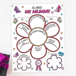 Cartão de Dia das Mães para a mamãe, Cartão personalizado para a mamãe, Cartão de aniversário para a mamãe, Questionário imprimível sobre minha mamãe