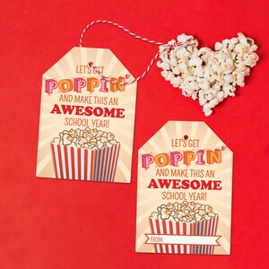 Let&#39;s Get Poppin&#39; and Make This an Awesome School Year Tag, First Day of School Favor Tags, Popcorn Back to School Gift Tag, Popcorn Tags