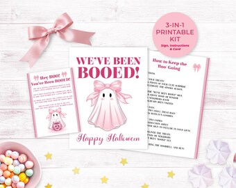 Coquette Halloween You’ve Been Booed Kit, Pastel Spooky Neighborhood Game, Pink Halloween We’ve Been Booed Sign
