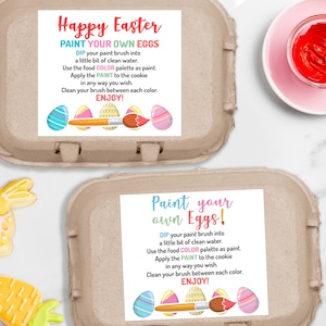 Pinte seus próprios ovos, etiquetas imprimíveis PYO para caixas de ovos, etiquetas para caixas de ovos PYO de feliz Páscoa, pacote com 6 instruções para pintar seus próprios biscoitos em caixas de ovos