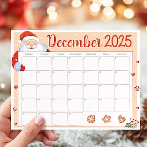 December 2025 Calendar, Fillable Printable Calendar, Christmas Planner, Homeschool Calendar, Monthly Planner for Kids, Holiday Calendar