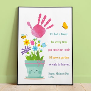 Mothers day Flower Handprint Art, Happy Mothers Day Keepsake, Toddler Mom Gift, Sentimental Gift For Mom, Bumble Bee Mothers Day Crafts