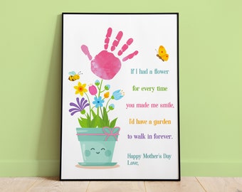Arte con huella de flor para el Día de la Madre, recuerdo del Día de la Madre, regalo para mamá de bebé, regalo sentimental para mamá, manualidades con abejorro para el Día de la Madre