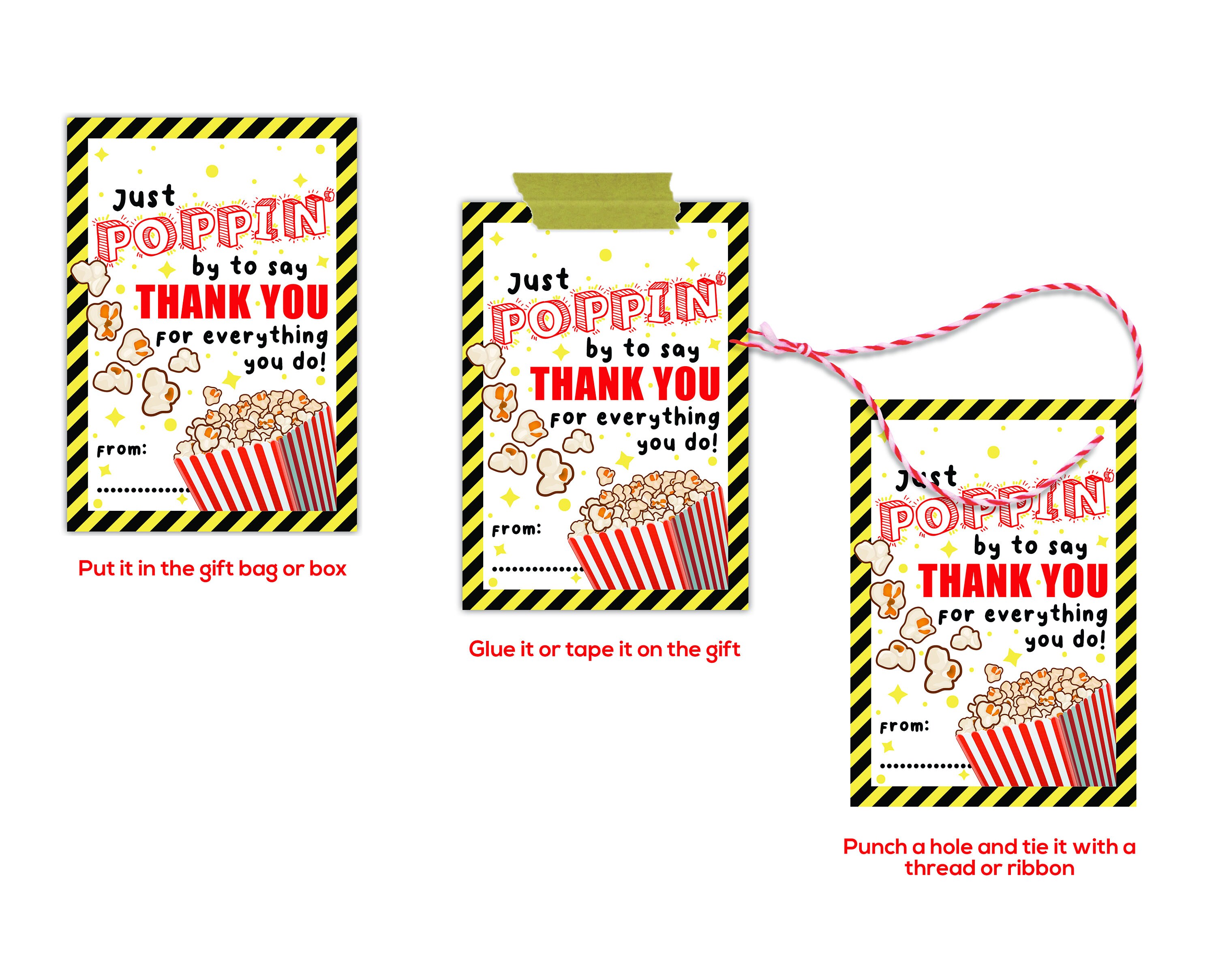 Popcorn Thank You Gift Tag, Employee Teacher Appreciation (PDF ...